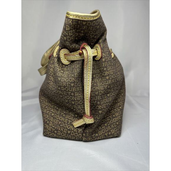 Brown And Gold Dooney and Bourke Small Print chiara tote Handbag Purse - Picture 4 of 11